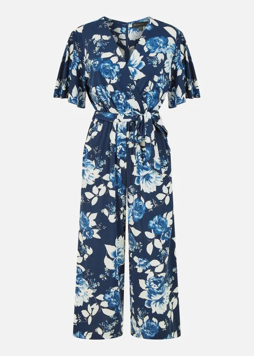 Mela Rose Print Jumpsuit With Angel Sleeves In Navy - Size 8 Image 4