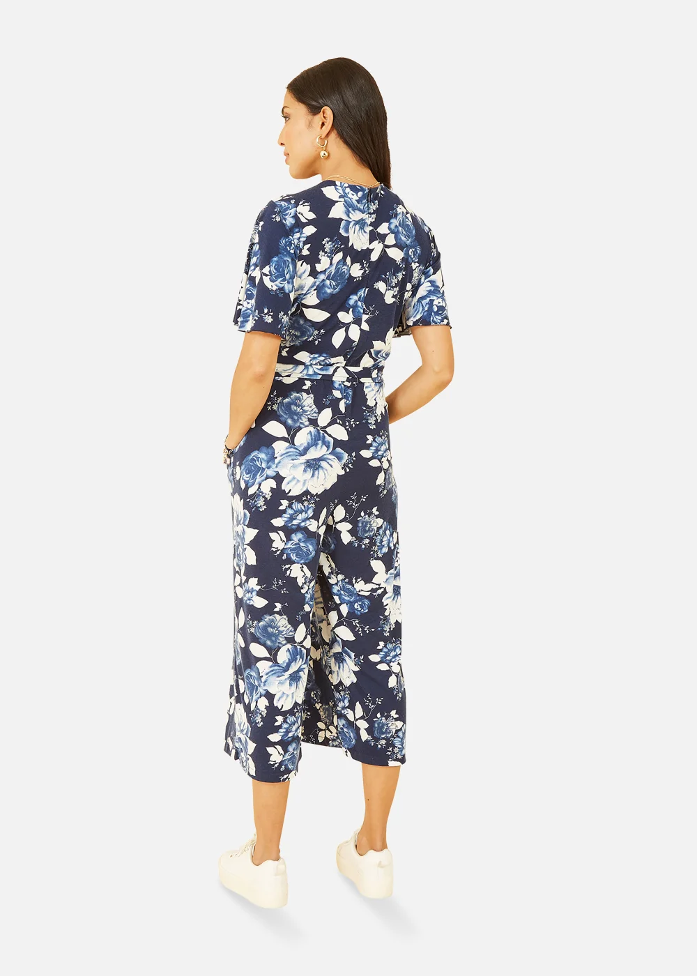 Mela Rose Print Jumpsuit With Angel Sleeves In Navy - Size 8 Image 3