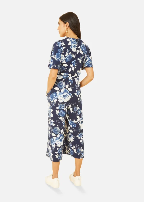 Mela Rose Print Jumpsuit With Angel Sleeves In Navy - Size 8 Image 3