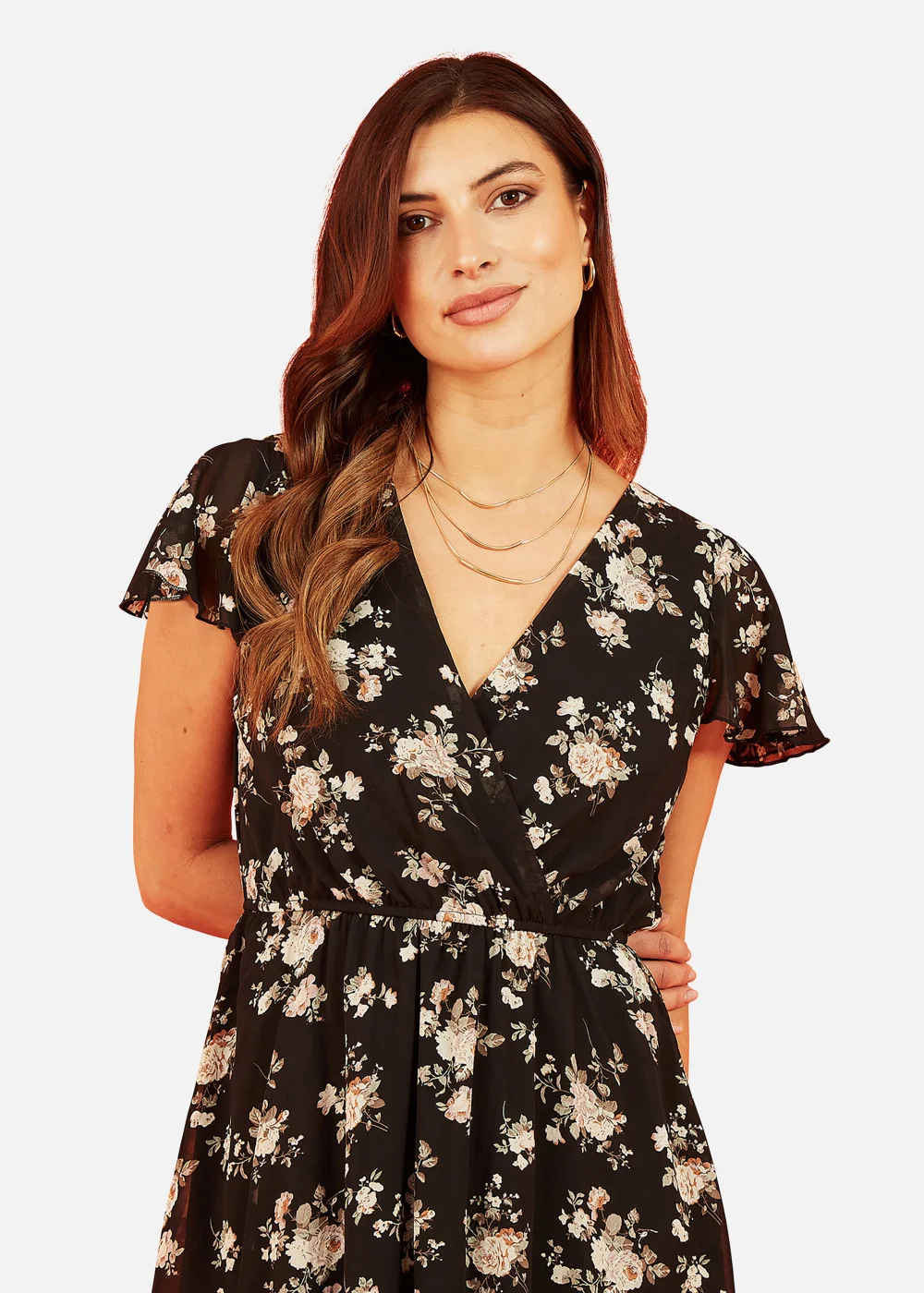 Mela Floral Print Wrap Over Skater Dress In Black - 8 Image 2