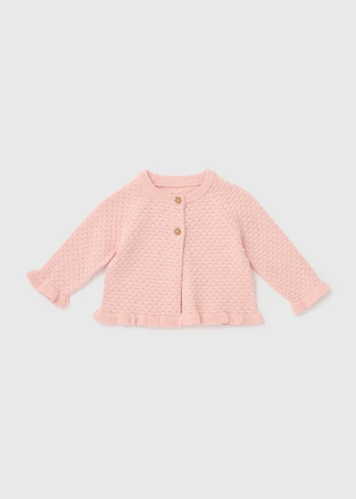 Girls Pink Frill Knit Cardigan (Newborn-23mths) - 0-3 months Image 1