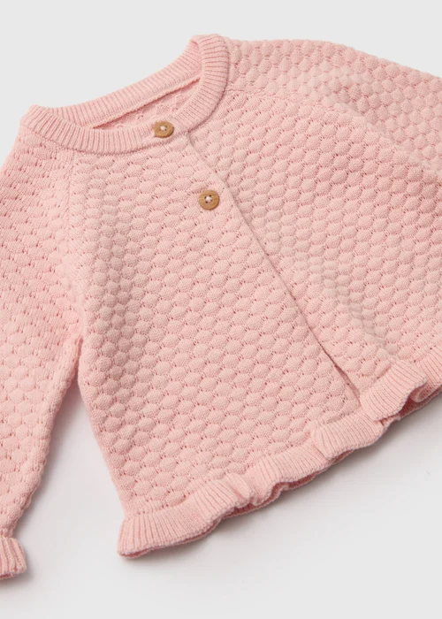 Girls Pink Frill Knit Cardigan (Newborn-23mths) - 0-3 months Image 2