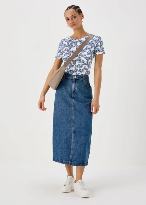 White & Navy Butterfly Print Short Sleeve Top - 8 Image 4