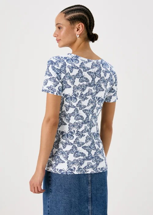 White & Navy Butterfly Print Short Sleeve Top - 8 Image 2