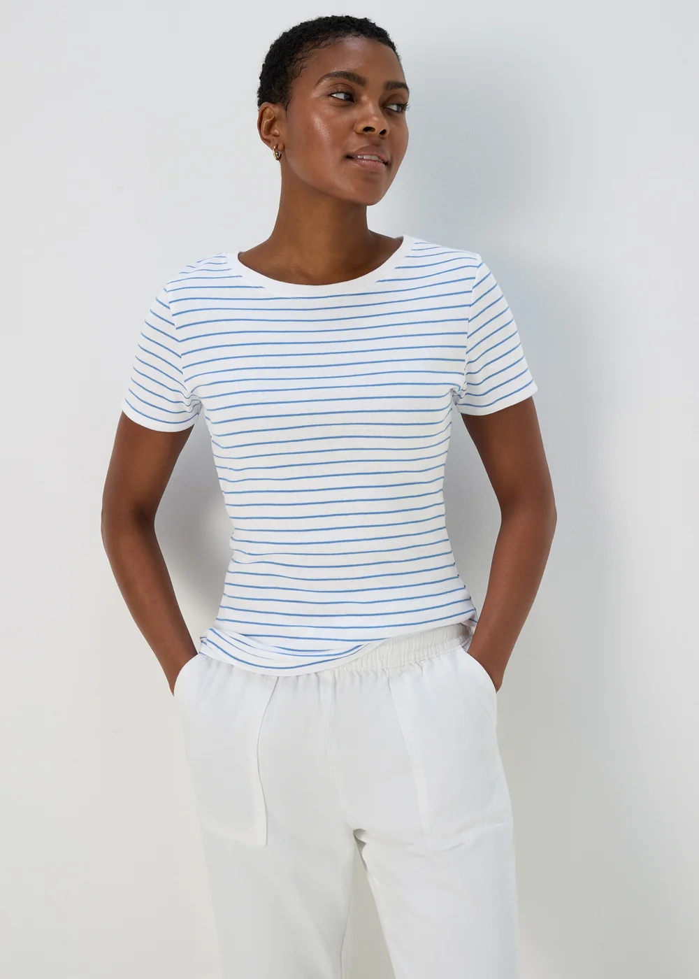 White & Blue Stripe T-Shirt - 8 Image 1