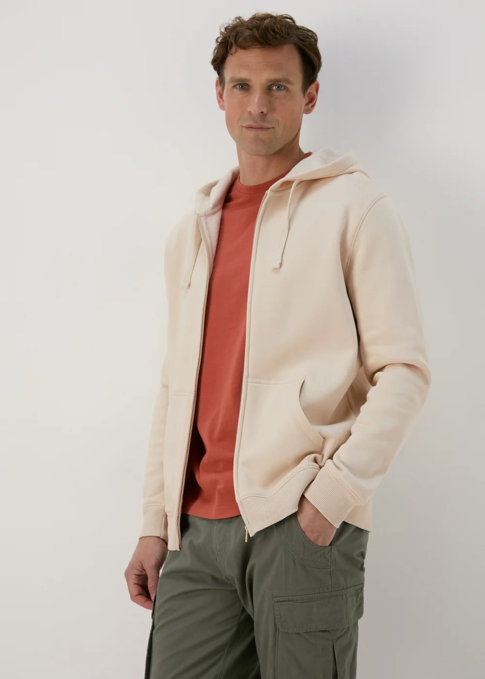Beige Essential Zip Hoodie - S Image 3