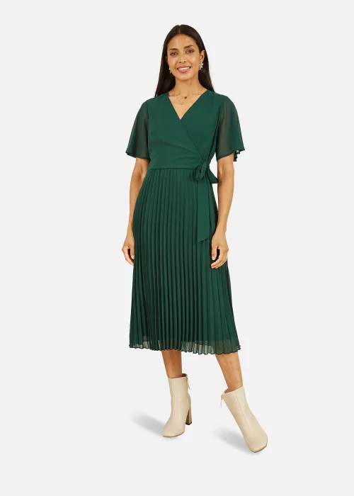 Yumi Pleated Wrap Over Midi Dress In Green - 8 Image 2