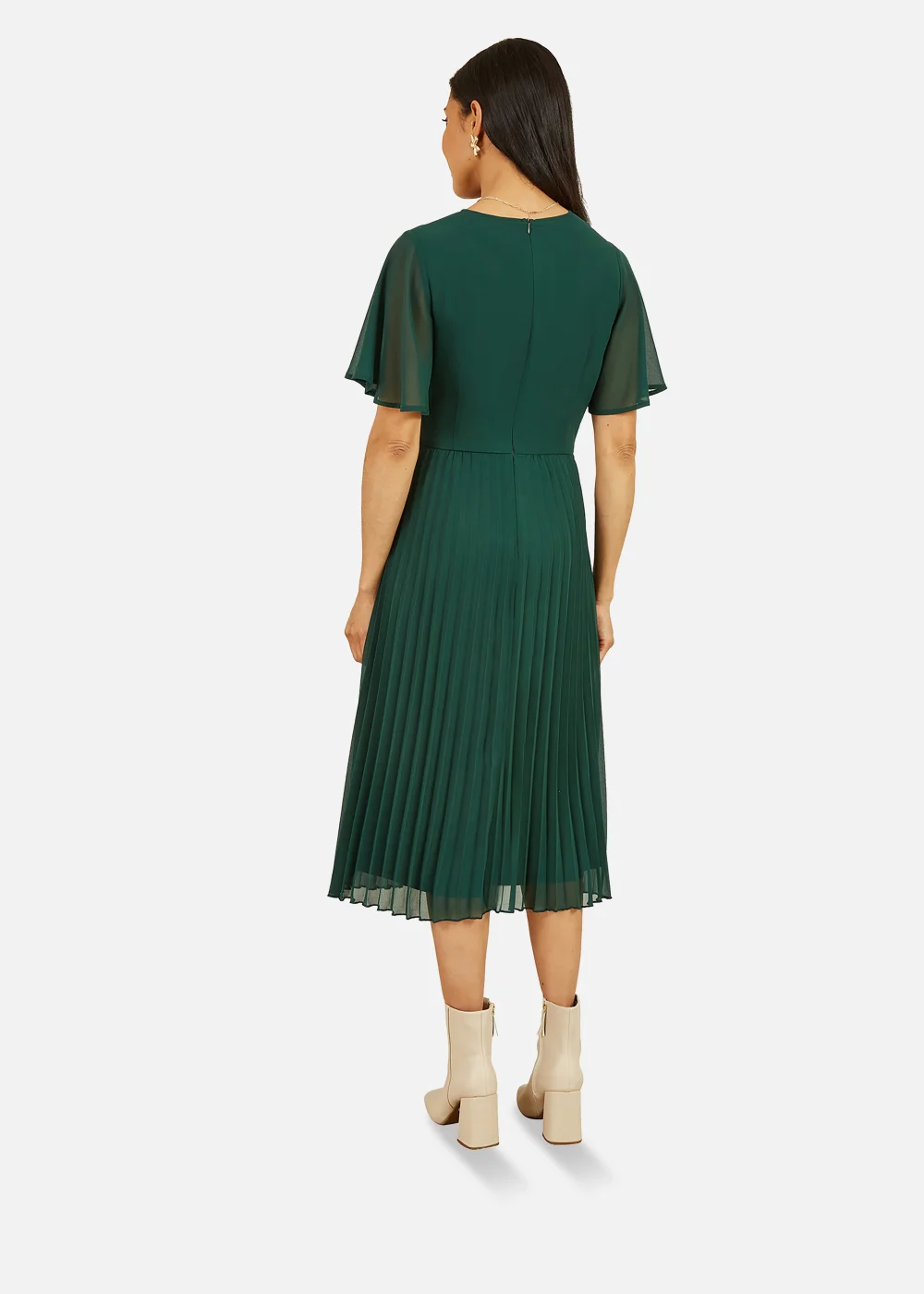 Yumi Pleated Wrap Over Midi Dress In Green - 8 Image 3
