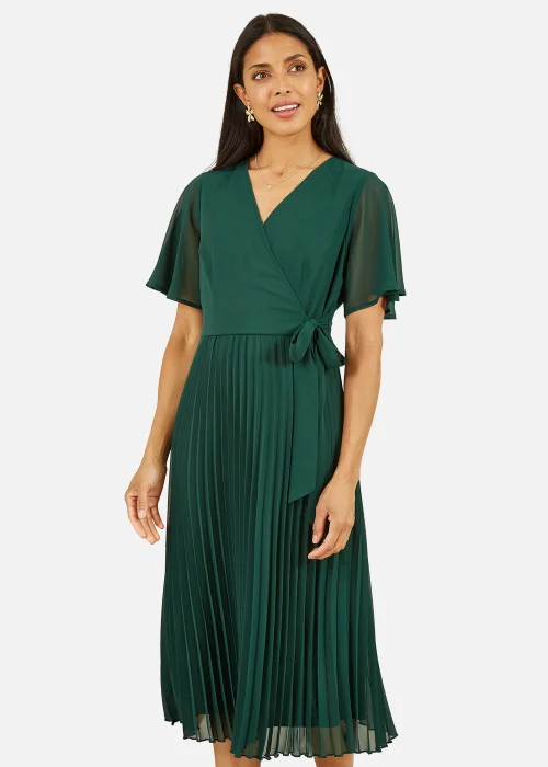 Yumi Pleated Wrap Over Midi Dress In Green - 8 Image 1