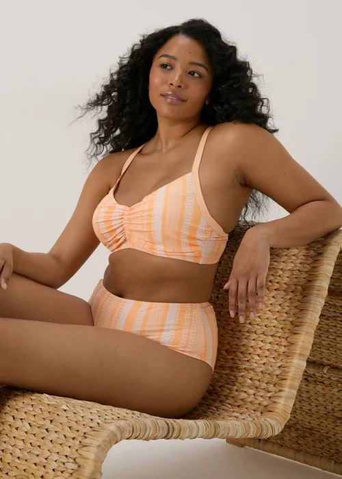 Orange Jacquard D Plus Ruched Bikini Top - 32DD Image 1