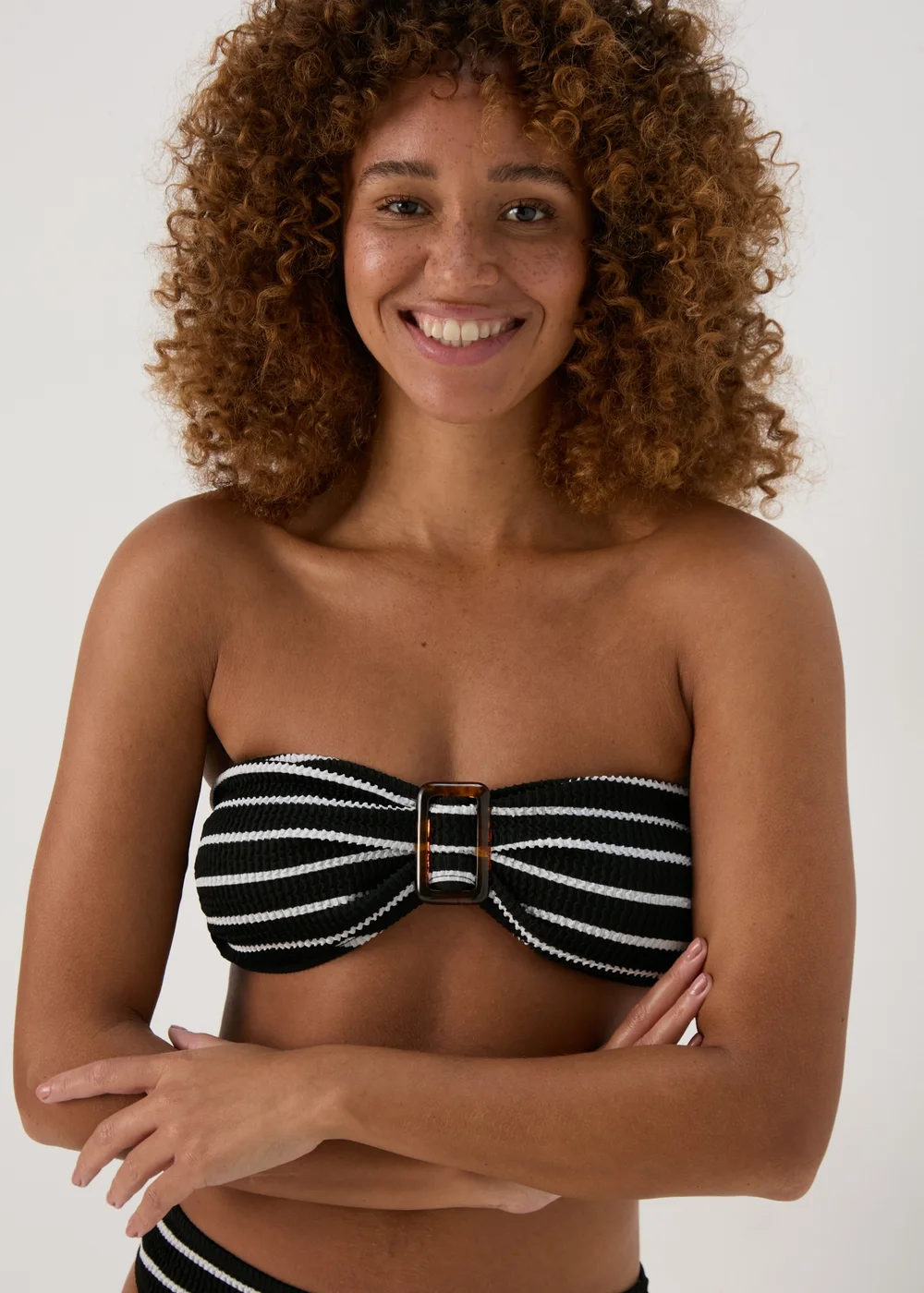 Black Mono Stripe Textured Bandeau Top - Size 6 Image 3