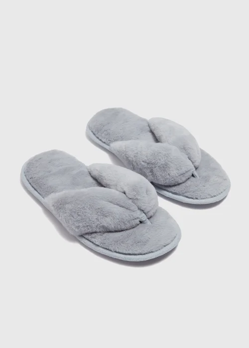 Grey Fur Slippers - Small Image 1