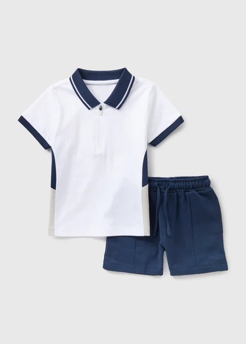 Boys Blue & White Polo Shirt & Shorts Set (1-7yrs) - 1-1.5 Yrs Image 1