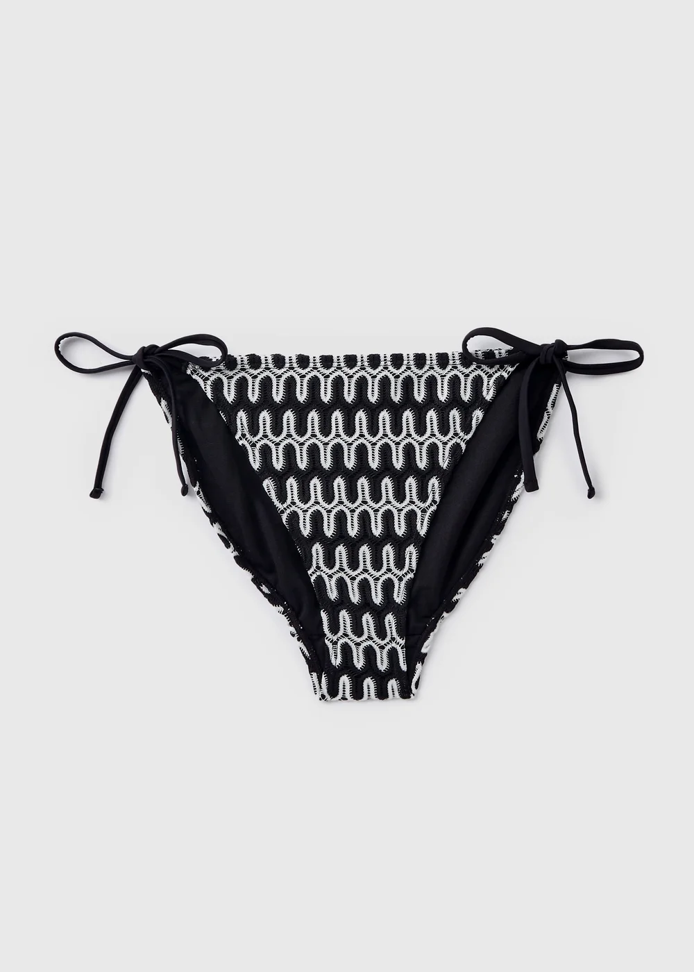 Black Mono Print Textured Bikini Bottoms - Size 6 Image 4