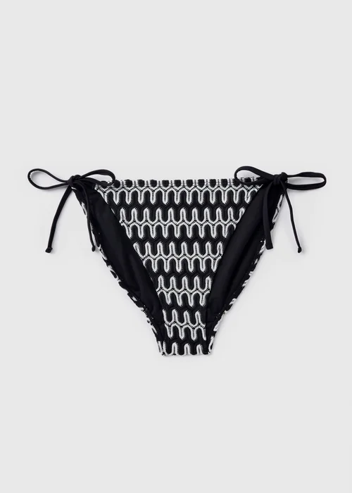 Black Mono Print Textured Bikini Bottoms - Size 6 Image 4