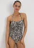 Brown Animal Print Tie Front Swimsuit - 6 Image 1