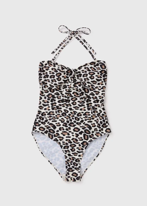Brown Animal Print Tie Front Swimsuit - 6 Image 4