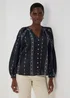 Black Dobby Mono Embroidered Blouse Top - Size 8 Image 1