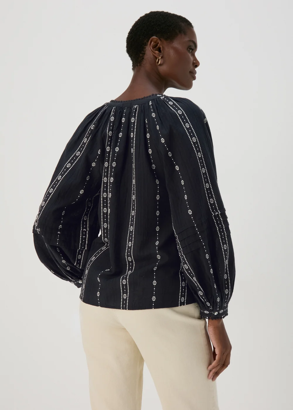 Black Dobby Mono Embroidered Blouse Top - Size 8 Image 2