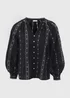 Black Dobby Mono Embroidered Blouse Top - Size 8 Image 5