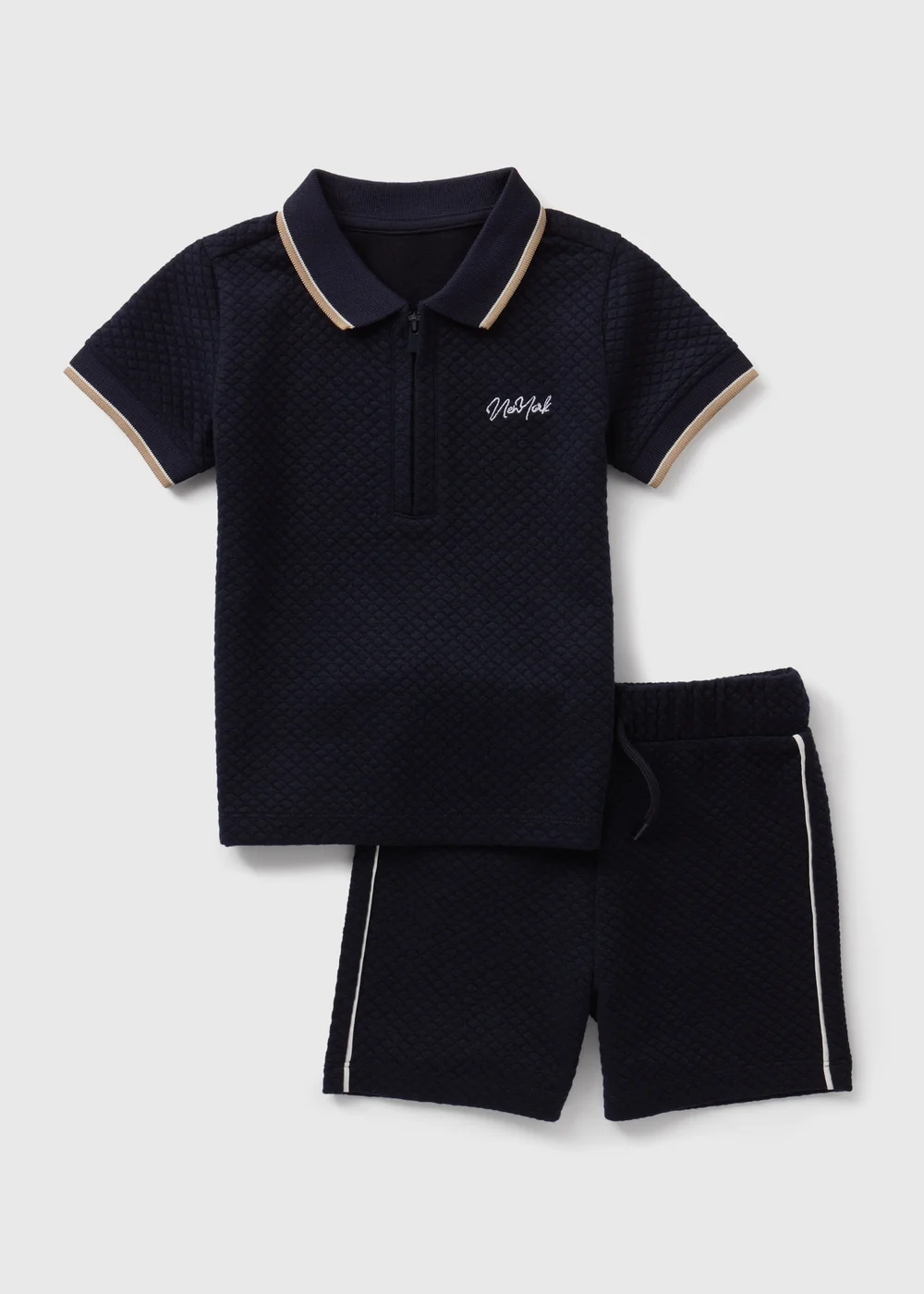 Boys Navy Quilted Polo Shirt & Shorts Set (1-7yrs) - 1 to 1 half years Image 1