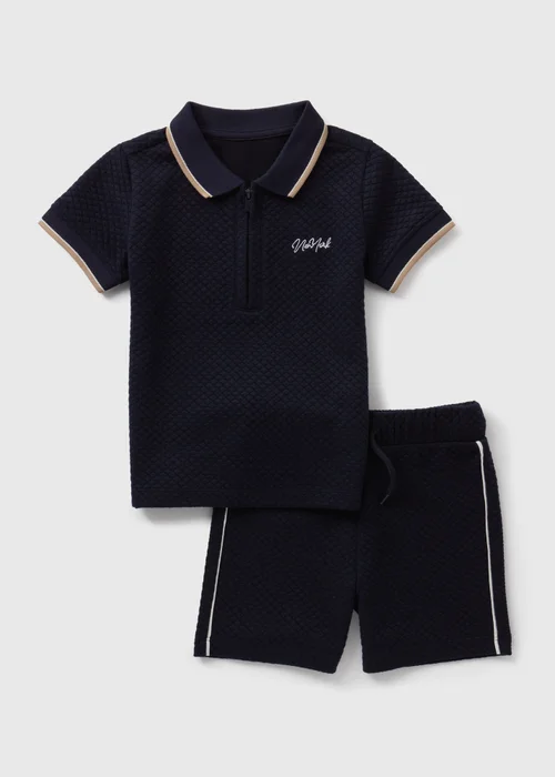 Boys Navy Quilted Polo Shirt & Shorts Set (1-7yrs) - 1 to 1 half years Image 1