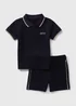 Boys Navy Quilted Polo Shirt & Shorts Set (1-7yrs) - 1 to 1 half years Image 1