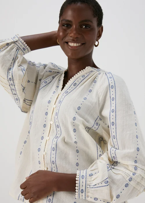 Cream Dobby Embroidered Blouse Top - 8 Image 3