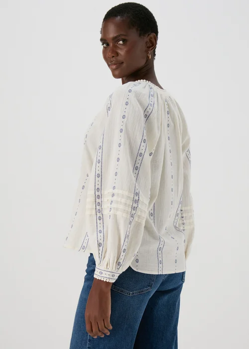 Cream Dobby Embroidered Blouse Top - 8 Image 2