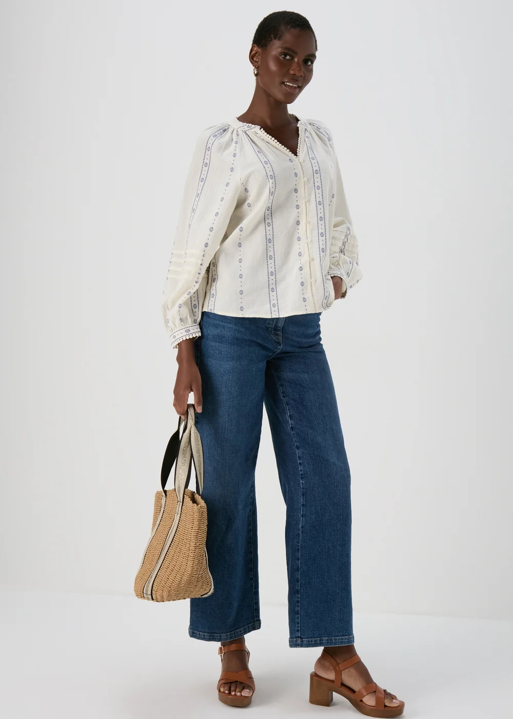 Cream Dobby Embroidered Blouse Top - 8 Image 4
