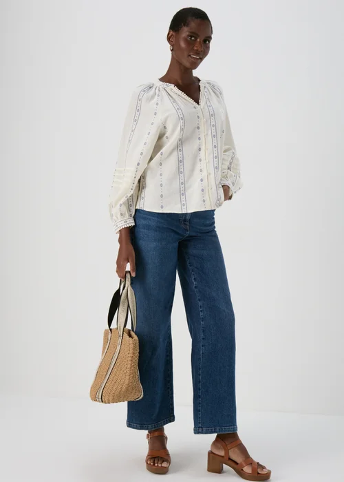 Cream Dobby Embroidered Blouse Top - 8 Image 4