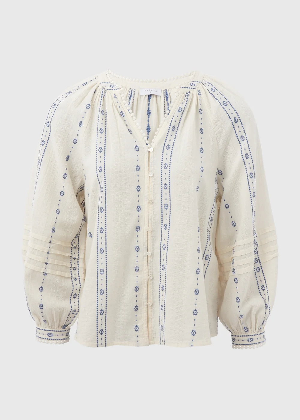 Cream Dobby Embroidered Blouse Top - 8 Image 5