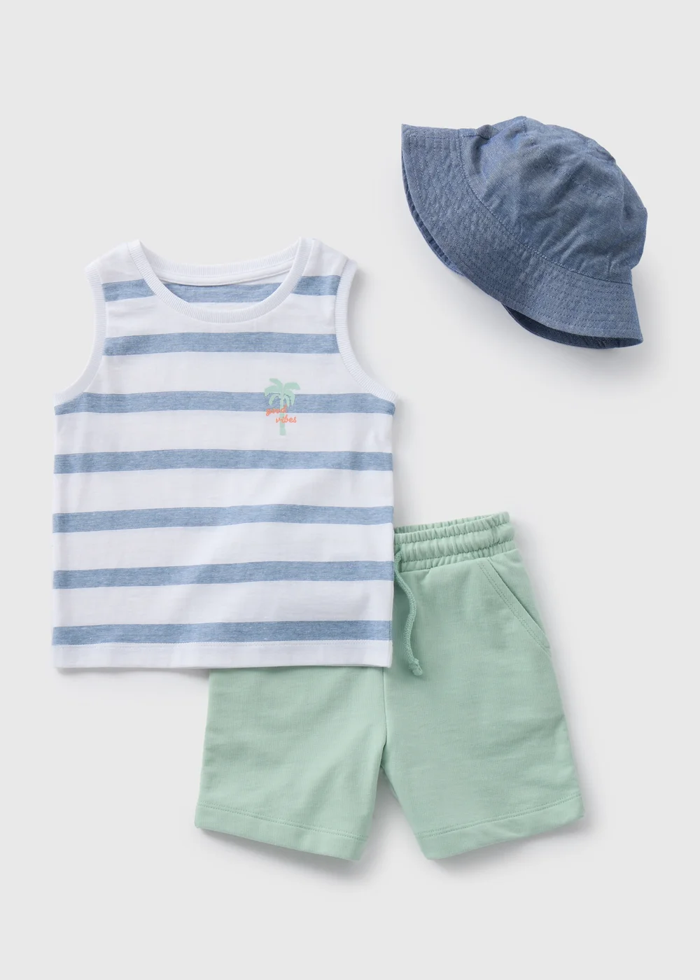 Boys Blue Bucket Hat Vest & Shorts Set (1-7yrs) - 1 to 1 half years Image 1