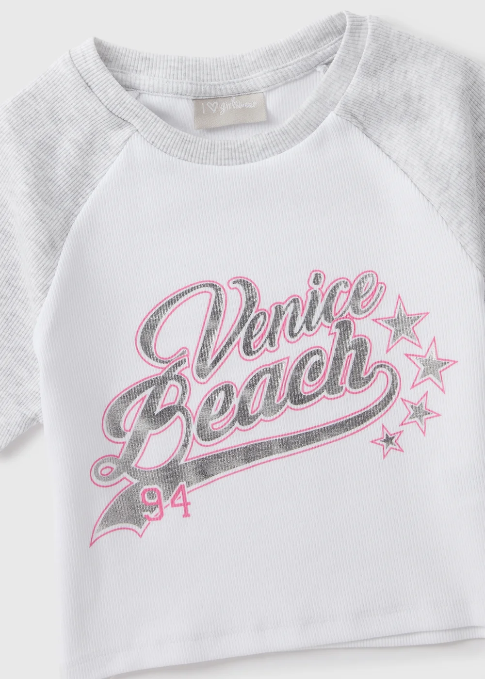 Girls White Venice Beach Grey Ringer T-Shirt (7-15yrs) - Age 7 Years Image 2