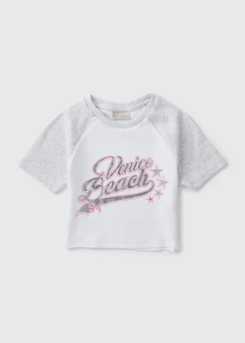 Girls White Venice Beach Grey Ringer T-Shirt (7-15yrs) - Age 7 Years Image 1