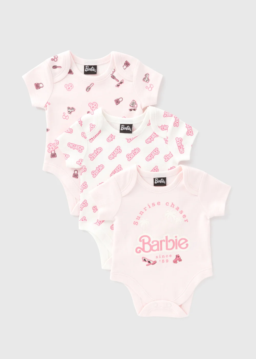 Baby 3 Pack Pink Barbie Bodysuits (Newborn-18mths) - 0-3 months Image 1
