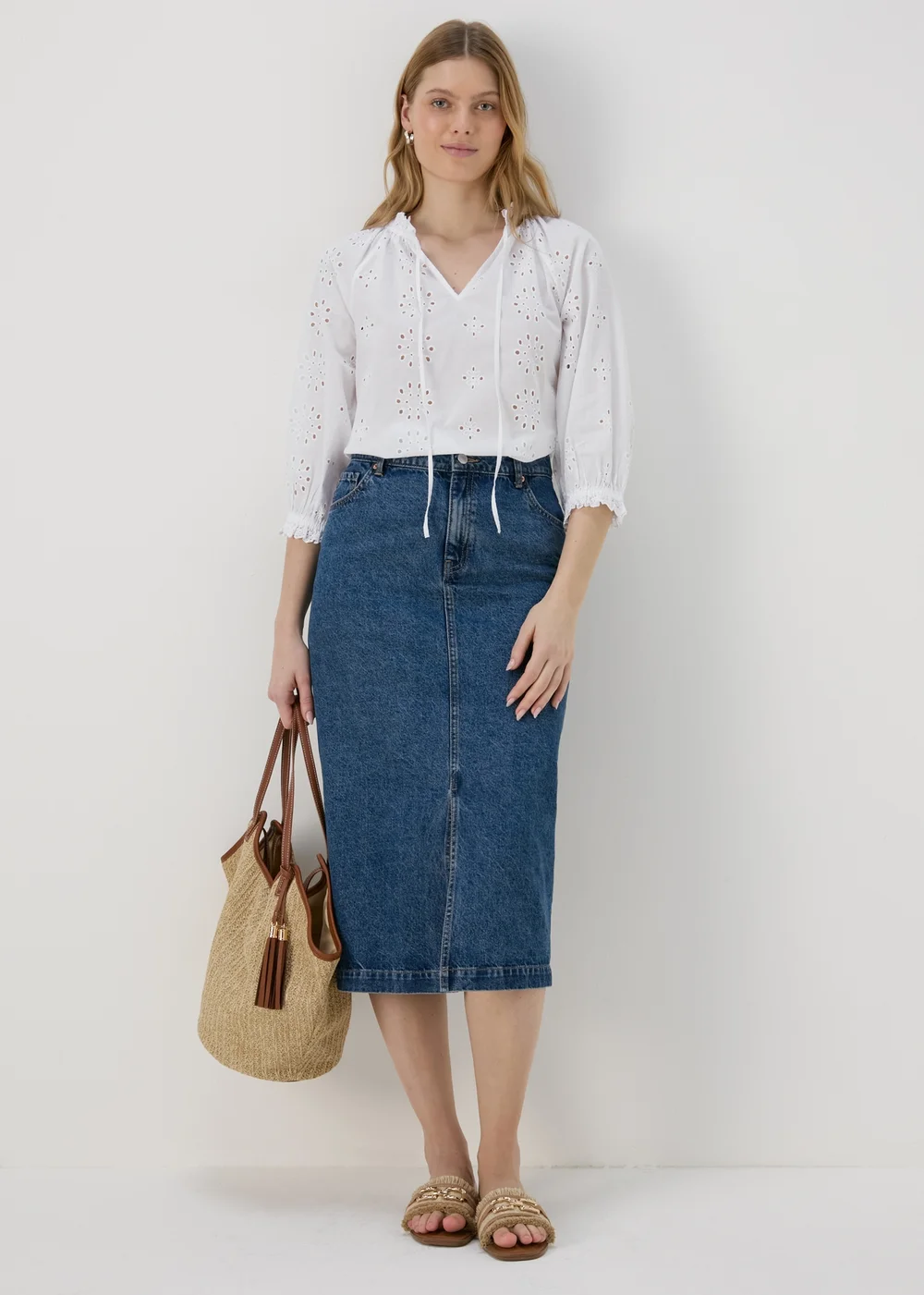 White Broid Peasent Blouse Top - 8 Image 4