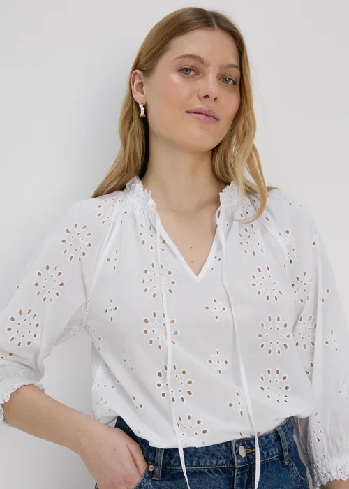 White Broid Peasent Blouse Top - 8 Image 3