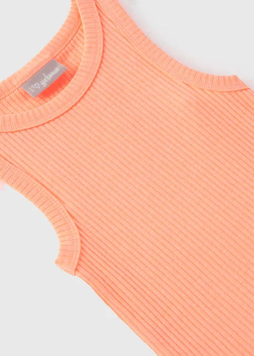 Girls Coral Neon Ribbed Vest (7-15yrs) - Age 7 Years Image 2