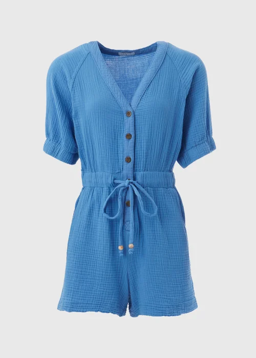 Blue Double Cloth Playsuit - 8 Image 5