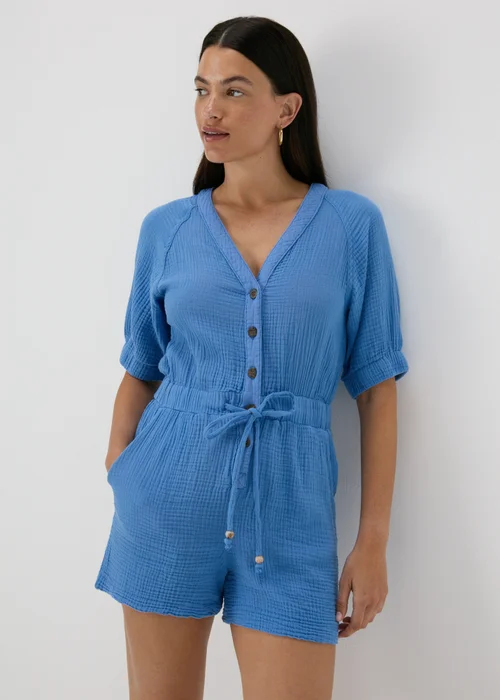 Blue Double Cloth Playsuit - 8 Image 4