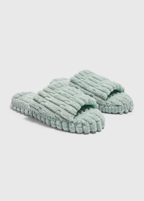 Green Towelling Slider Slippers - Small Image 1