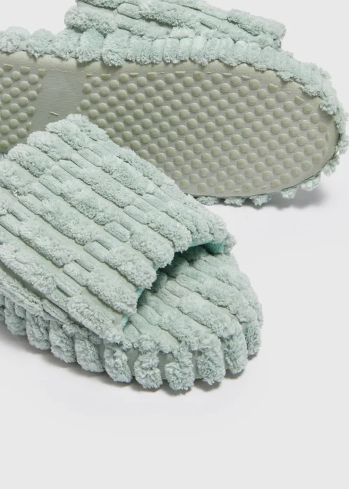 Green Towelling Slider Slippers - Small Image 2