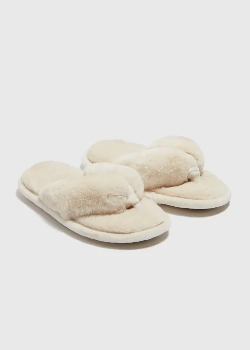 Cream Fur Slippers - Small Image 1