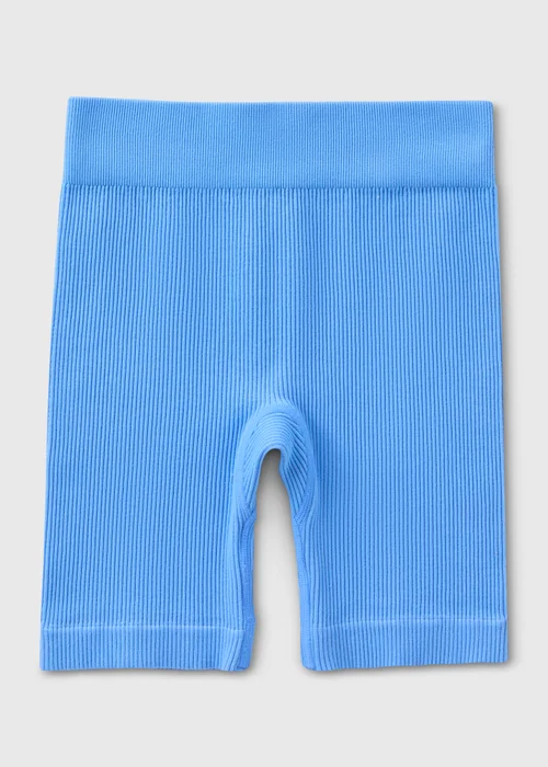Girls Blue Seamless Ribbed Shorts (7-15yrs) - Small Image 1