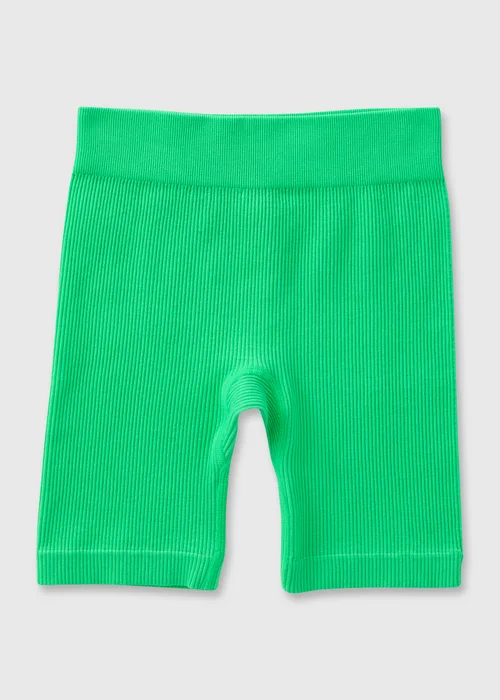 Girls Green Seamless Ribbed Shorts (7-15yrs) - Small Image 1