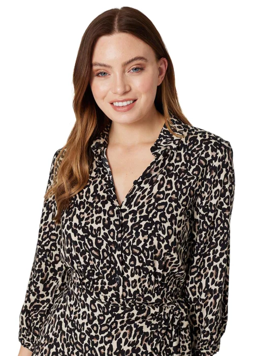 Izabel London Beige Leopard Print Wrap Shirt Dress - 8 Image 2
