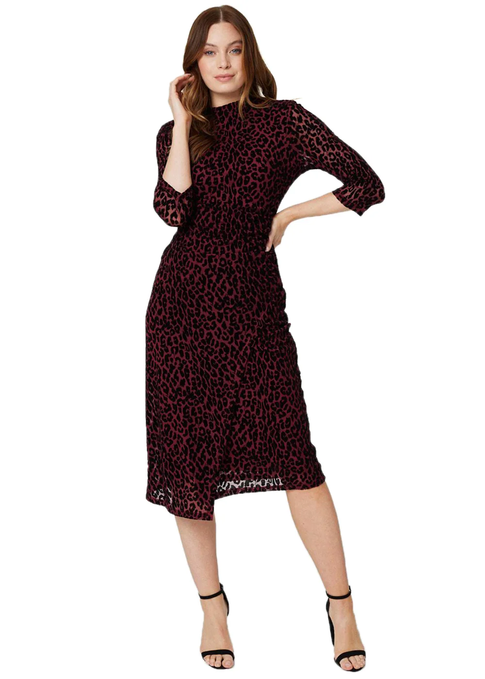 Izabel London Wine Leopard Print Bodycon Midi Dress - 8 Image 1