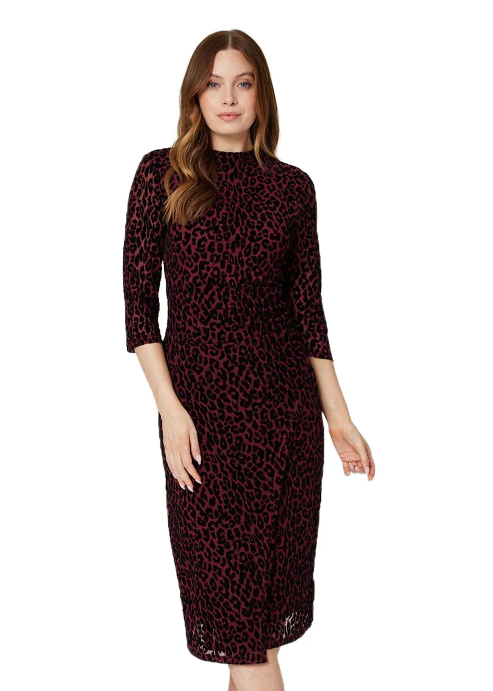 Izabel London Wine Leopard Print Bodycon Midi Dress - 8 Image 4