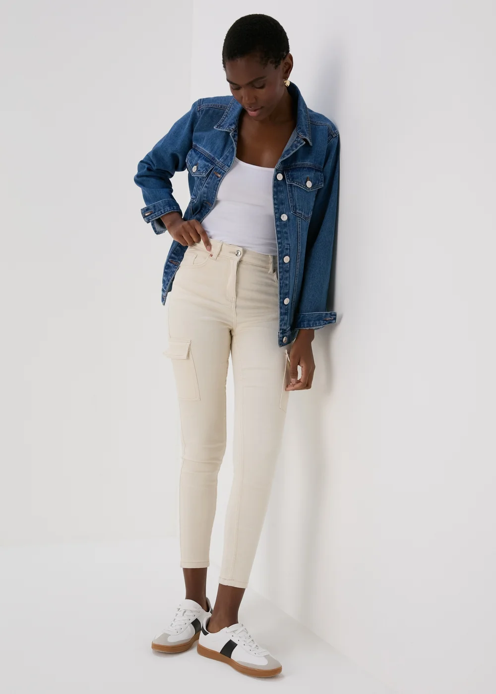 Ecru Skinny Fit Cargo Jeans - 8 Image 4